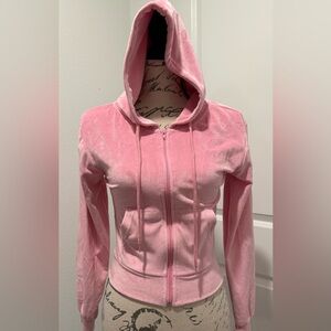 NWT Refuge Athletics Soft Pink Cropped Velour Long Sleeve Hoodie with Zipper